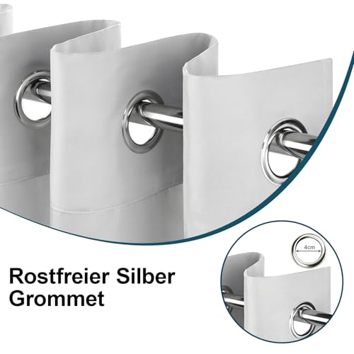 Clothink Outdoor Vorhang Wetterfest Mit Ösen Oben und Unten, Outdoorvorhänge Wasserdicht Outdoor Gardinen Windschutz Sonnenschutz für Balkon Pergola Terrasse (255x215cm, 1 Stück, Grau-Weiß)