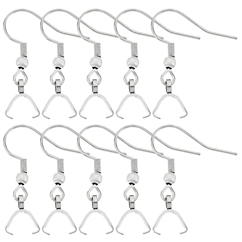 Beebeecraft 1 Box 50Pcs Earring Hooks with Pendant Clasp Stainless Steel French Wire Earring Ball Hooks with Pinch Bails for DIY Jewellery Earring Making