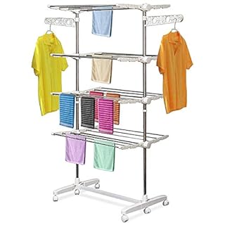 HOMCOM Séchoir à Linge étendoir Pliable Ailes latérales Utilisation intérieure et extérieure 142 x 55 x 172 cm 4 Niveaux Blanc