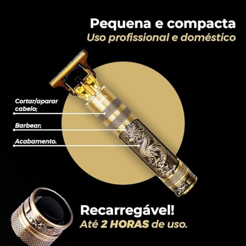 Máquina Profissional Dragão Acabamento Sem Fio Cabelo Barba Pezinho Personalizada Com Limitador de L