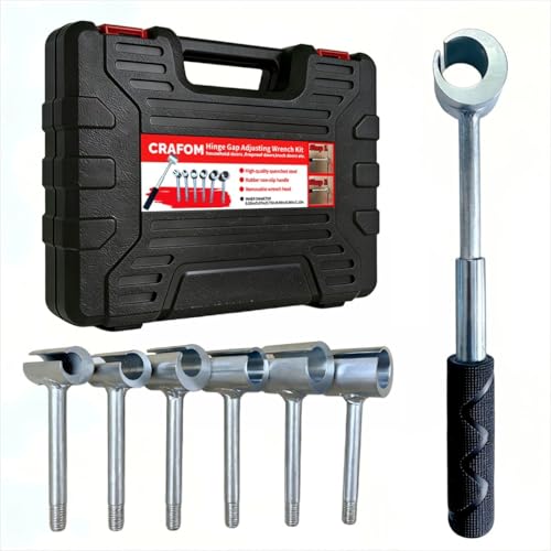 crafom Door Hinge Adjustment Tool 6 in 1 Toolkit Door Hinge Repair With Box Hinge Adjuster Tool Hinge Gap Adjustment Wrench Tool Set Hinge Bender Tool 6 Replaceable Heads Sagging Door Hinge