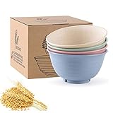 Snack Bowls,Set of 4 Rice Bowls,100% BPA-Free Wheat Straw Fiber Snack Bowls,Eco-friendly Safe Kitchen Bowl for Children Adult Support Microwave (24 oz-4pack)