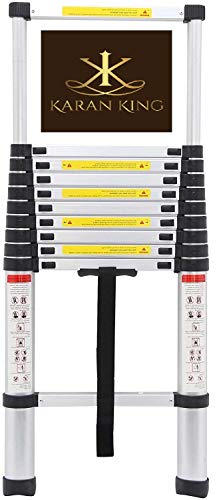 KING KARAN® New 3.2M Telescoping Ladder, Stainless Steel Telescopic Extension Tall Multi Purpose Loft Ladder, 330 pound/150 kg Capacity Black