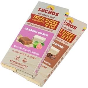 LUCHOS Natural High Energy Bars – 2x400g High Carb Bars for Sports Endurance, Cycling & Workouts – Vegan & Gluten Free – Running Snack Bar – Healthy Bar with Compostable Wrapper-Guava & Coffee, 2 Pack