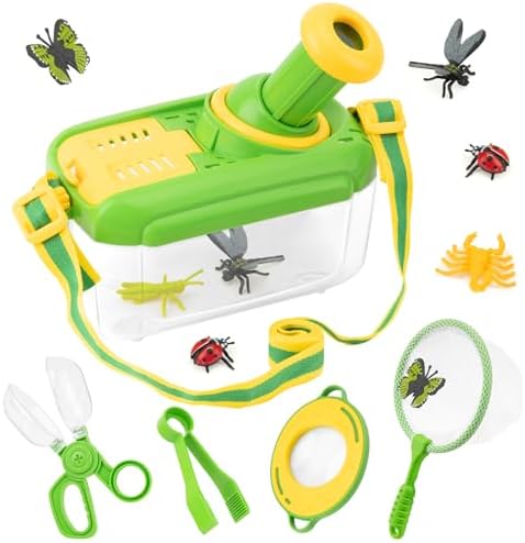 Funsland Forscherset für Kinder ab 4, Entdecker Set mit Insekten Beobachtungsbox, Lupenglas Kinder, Insektenfänger, 12 Gefälschte Insekten, Schmetterlingsnetz, Geschenke für Junge