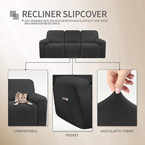 Image of Easy-Going 3 Seat Recliner Sofa Cover for Dogs- 8 Pieces Stretch Sectional Recliner Sofa Slipcover for 3 Cushion Couch, Washable Furniture Protector with Elasticity (Recliner Sofa,Dark Gray
