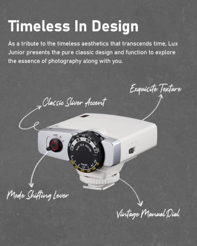 Image of Godox Lux Junior Retro Camera Flash with PC sync Ports (White, 4.6oz) | GN12, 1 /1-1 /64 Flash Power, Auto&Manual Modes, 6000±200K, 28mm Focal Length with Sync Cable for Canon Nikon Sony Fuji Olympus