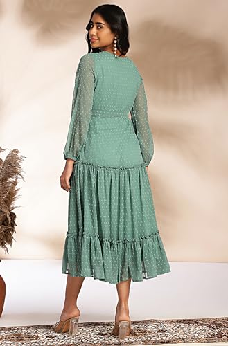 Image of Janasya Women's Dobby Chiffon Woven Design Tiered Dress