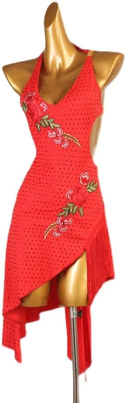Size Small DANCEAND SWAY Embroidery Latin Costumes Women Sexy Ballroom Dancewear Sleeveless Cha Cha Salsa Irregular Fringe Skirt Rhinestones
