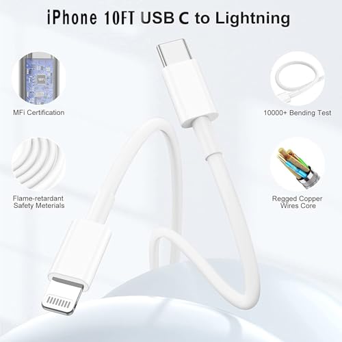 10ft iPhone 14 13 12 11 Fast Charger Cable, [ Apple Certified ] Long USB C to Lightning Cable 10 Feet, Type C Apple Charging Cord 10 Foot for iPhone 14 Pro Max/13 Pro/12/12 Mini/11/XS/XR/8 Plus/7/6/5 by COONCXEN - Image 4