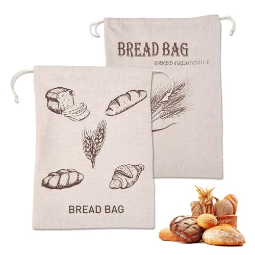 Galenecx 2 Piezas Bolsa Pan, 30 x 40 cm Bolsas de Pan de Lino, Bolsa de pans Ecológico con Cordón, bolsas de pans ecológicas reutilizables, para Pans, para Frutas, Verduras, Nueces, Granos
