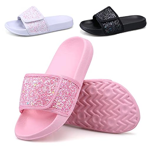 Flickor glidsandaler glitter paljetter biljardreglage barn duschtofflor strand flip flops krok och ögla halkfri tjock sula, - Rosa - 27 EU