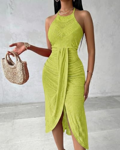 Image of CHICME Womens Summer Halter Dress Hollow Out A Line Vacation Dress