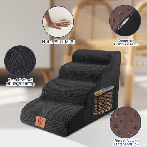 Zvonema Hundetreppe, wasserdichte Haustiertreppe, Tragbar Hundetreppe für Kleine Hunde, Hochdichtem Schaumstoff Hunderampe, Abnehmbar Waschbar Katzentreppe, Treppe Hund für Bett Sofa