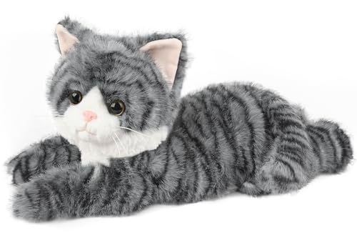 Gray Tabby Cat Stuffed Animals, Microwavable Stuffed Animal Adorable Fluffy Cat Plush for Warmth & Comfort, Heatable & Coolable Lavender Scent Cat Toys, Cute Soft Plushies Cat Gifts for Kids & Adults