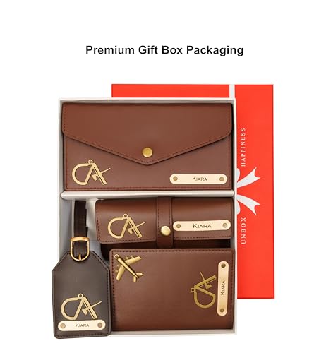 Image of AICA Personalised Name & Charm Womens Leather Gift Set | Gifts for Women (Darkbrown)