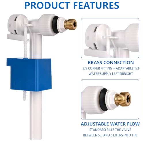 YYTECH 2 STÜCKE Spülkasten Füllventil Universal G3/8 und G1/2 Messing Anschluß Spülkasten Ersatzteile füllventil für spülkasten, Einstellbare Wassermenge, Wassersparend, Geräuschlos