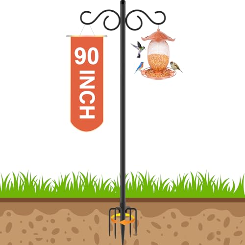 Image of Adjustable Shepherd Hooks for Outdoor,1 Pack 90 Inch 5 Prong Base Bird Two Sided Feeder Poles,Heavy Duty Shepherds Hook,Suitable for Garden in Hanging Flower Basket,Lantern,Bird Nests(1 Pack 90 inch)