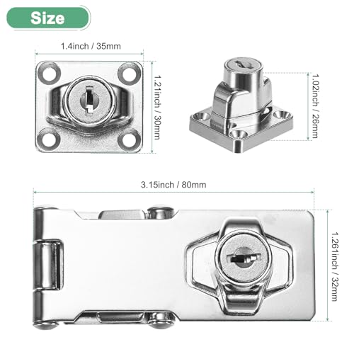 Image of M METERXITY Keyed Hasp Locks, 3.15 inch Zinc Alloy Twist Knob Keyed Locking Hasp Latch with Screws for Cabinet /Small Doors /Drawer /Closets, 90 /180 Degrees Safety Door Lock Latch with Key [Silver]