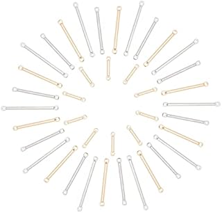 CREATCABIN 1 Box 40Pcs 3 Sizes Bar Link Charm Brass 2-Hole Stick Strip Earrings Connectors Long Vertical Rectangle Blanks Pendants for Jewelry Making Charms Bracelets Findings, Golden Silver