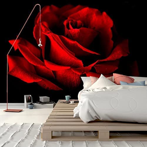 Papier peint 3D fleurs noires et roses grand format autocollant pour decoration murale