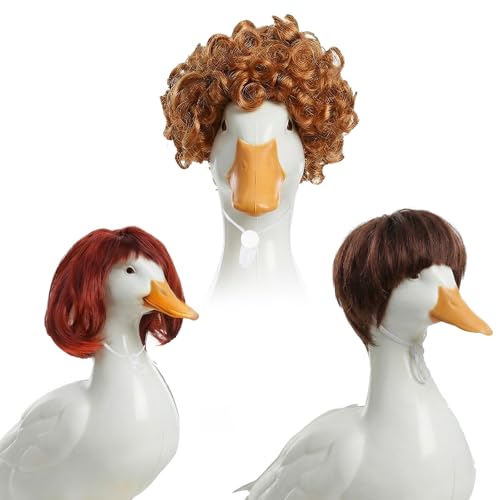 Lusofie 3 Pcs Porch Goose Wigs for 17 Inch and 23 Inch Statue - Cute Porch Goose Outfits for Outdoor Garden - Braid Bows Wavy Plastic Gooses Decor for Lawn and Garden