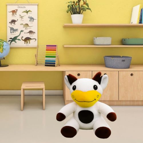 Image of 25 cm Sitting Cow Soft Toy, White and Black Spots, Plush