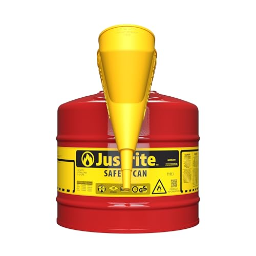 Image of Justrite 7150112 Safety Can with Funnel, 5 Gallon Capacity, Red