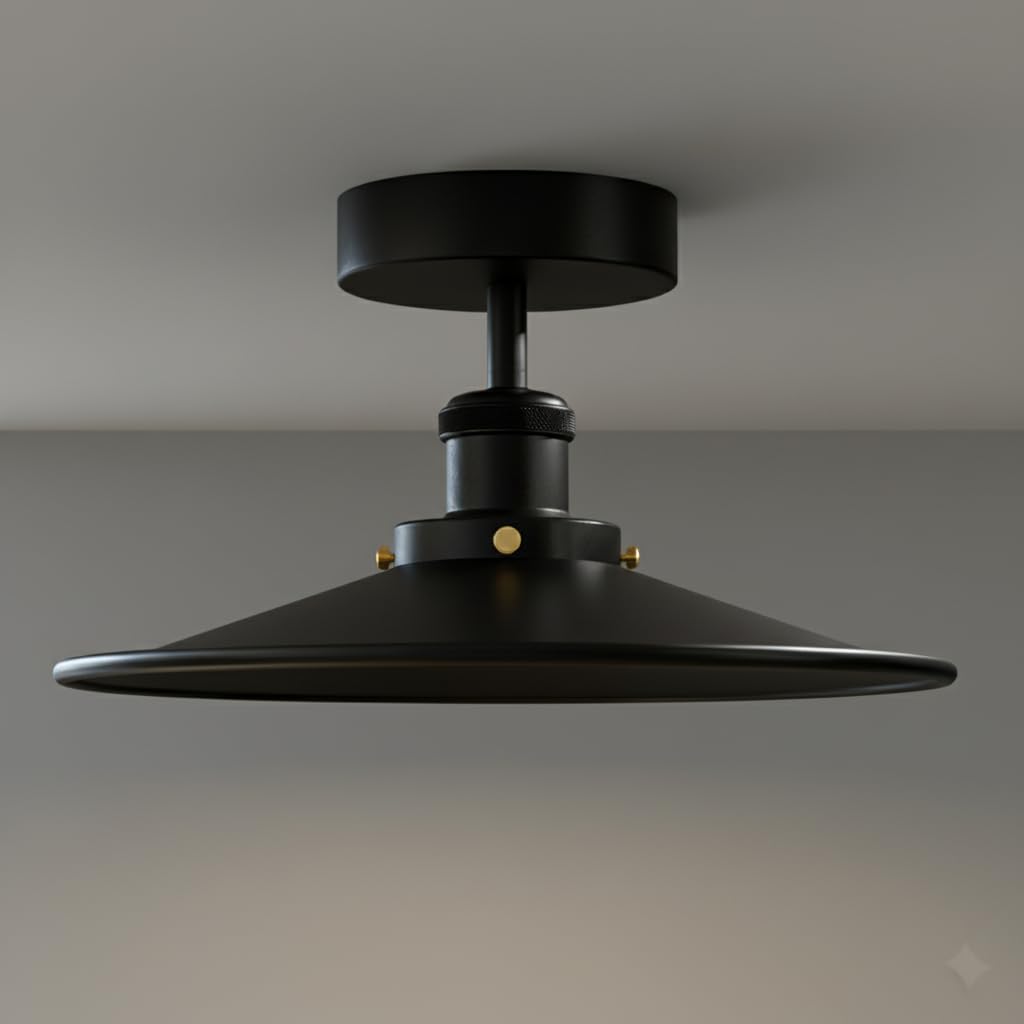 DC VOLTAGE Black Vintage Ceiling Light 22 cm Metal Lampshade E27 Base Indoor Ceiling Light Fitting Semi Flush Mount Ceiling Lighting Fixtures for Farmhouse Living Room Kitchen Hallway EPC A+