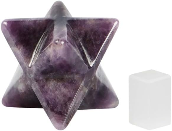 Natural Stone Hematite Merkaba and (1) Pcs Selenite Cube with Velvet Pouch (1 Pcs)