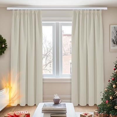 Deconovo Cortina Opaca Gruesa Decór Ventana Accesorios para Habitacion Matrimonio Estilo Moderno Elegante con Bolsillo 2 Piezas 132 x 242 cm Beige Claro