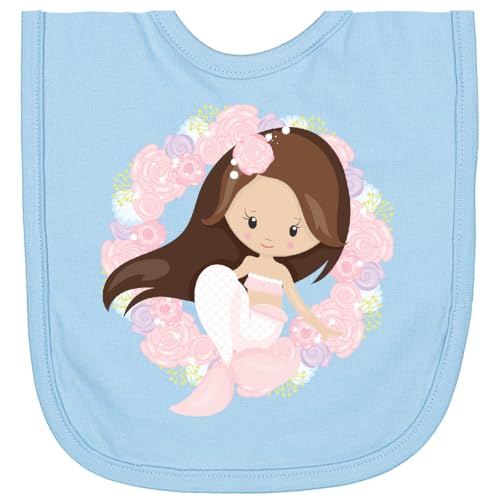 inktastic Cute Mermaid, Little Mermaid, Brown Hair, Pink Flowers Newborn Bib