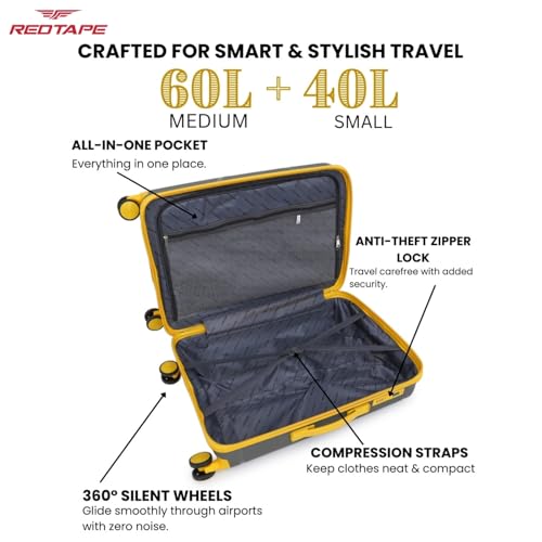 Image of Red Tape 8 Wheels Trolley Bag Set of 2 (Medium + Cabin) | Olive & Yellow Hard Case Polypropylene Luggage | 360 Wheeling Suitcase for Men & Women | Durable Travel Trolley Bags for Business & Vacation