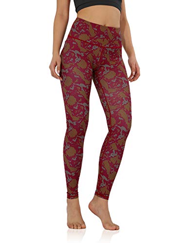 ODODOS Women s Mid Waisted Pattern Leggings with Inner Pocket, Athletic Printed Running Tights Workout Full-Length Yoga Pants, Camouflage, Medium