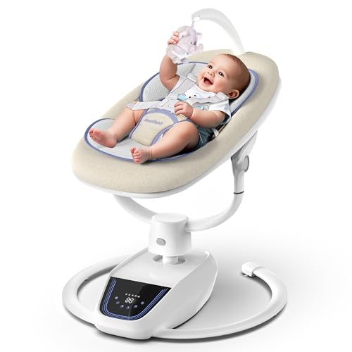 Baby Swing for Infants, ‎3D-Motion Electric Infant Swing for Baby Boy Girl, Adjustable Height and Angle 360°Rotating Seat (Classic Oat)