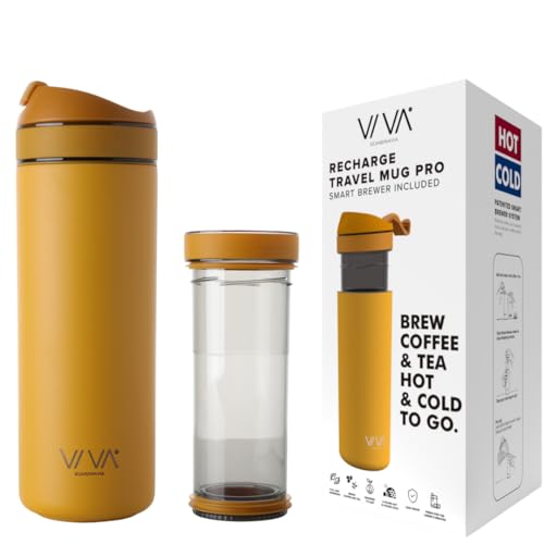 French Press Coffee Mug Travel: Ultimate Portable Brewing for Coffee Lovers 10 VIVA Recharge Mustard Insulated Tea & Coffee Mug & Travel French Press Coffee Maker, 16 oz, Brew & Drink From the Same Coffee Mug On the Go or Camping
