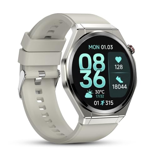 G-TAB GTR7 Smartwatch, 1.75” AMOLED Display, Bluetooth Calling Smart Watch, Ultra Thin 7.0mm, AI Voice Assistant, 24/7 Health Monitor Heart Rate, SpO2, Sleep, Fitness Tracker 30 Days Standby (White)