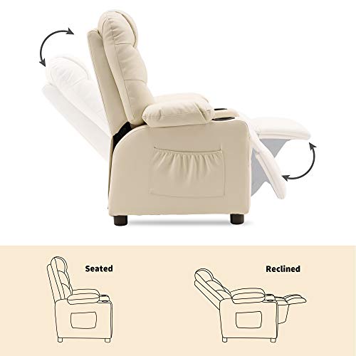Mcombo Big Kids Recliner Chair With Cup Holders For Boys And Girls Room, 2 Side Pockets, 3+ Age Group,Faux Leather 7366 (Cream White) #TOP3