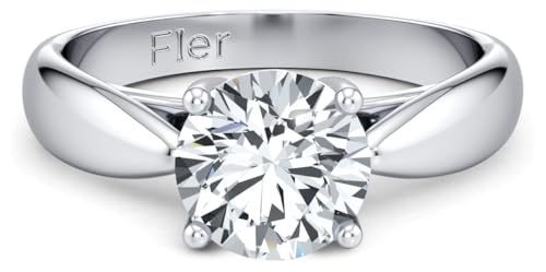 2CT Solitaire Moissanite Engagement Ring for Women, 8MM Round D Color VVS1 Clarity, 4-Prong Handmade Stone Setting - 22K White Gold Filled Solid 925 Sterling Silver, Promise Rings for Her