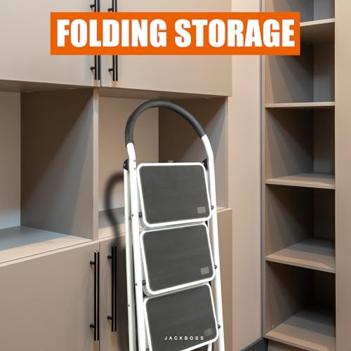 Image of Torin 3-Step Folding Ladder, 400lbs Step Stool with Anti-Slip Pedal, Sponge Handle for Garden, Household, Offices, ATRJZ9023BB