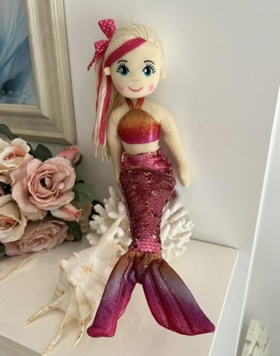 Image of Tickles Mermaid Princess Soft Doll with Sparkly Sequin Tail & Bow Hair for Kids Boys & Girls Birthday Gifts (Color: Pink Size: 45 cm)