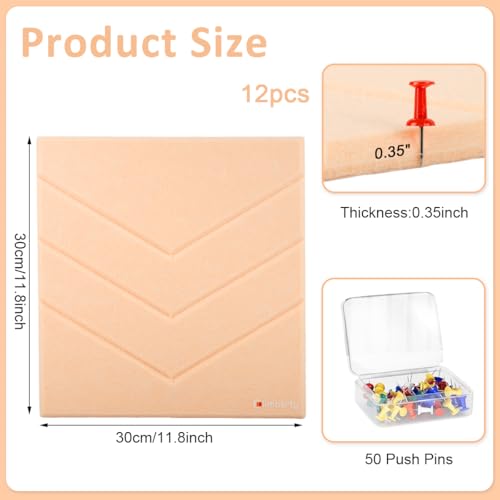 Image of Climberty 12 Pcs Felt Bulletin Board 11.8 inchx11.8 inch, Self-Adhesive Message Boards, Sound Absorbing Pin Boards for Photos, Notes, Wall Decor, Home & Office Organizer with 50 Thumbtacks (Peach Pink)