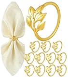 Monkkino Gold Napkin Rings Set of 12, Shiny Zinc Alloy, Durable Polished Leaf Shaped Napkin Rings Fits Any Beautiful Table Decor for Christmas, Wedding, Party, Gift Idea for Elegant Table Settings