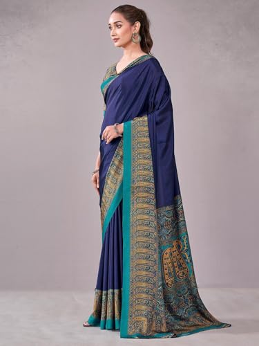 Image of Satrani Women's Crepe Printed Saree with Unstitched Blouse Piece