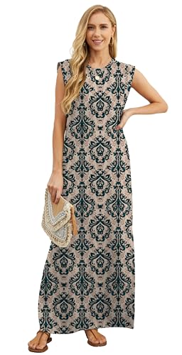 Image of GRECERELLE 2026 Women Year-Round Casual Round Neck Loose Split Wrinkle-Free Long Maxi Vacation Dress with Pockets (XXS-4XL)