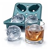 ZENWARE Alien Ice Cube Mold –4 Large 3D Alien Head Ice Cubes (2.32") for Whiskey & Cocktails, Spill-Free Lid, BPA-Free Silicone Tray for Chocolate, Gummies & Resin – Unique Sci-Fi Gift & Bar Accessory
