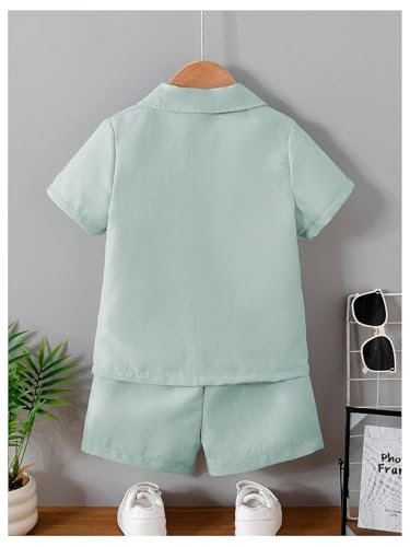 Image of SweatyRocks Boy's 2 Piece Summer Vacation Outfits Short Sleeve Collar Button Down Shirt and Shorts Clothing Set