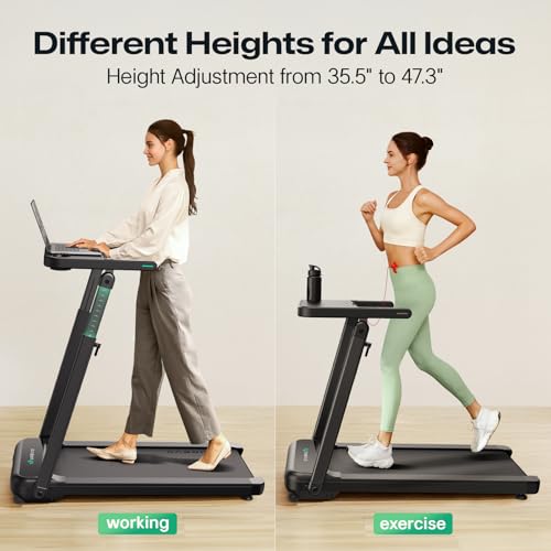 UREVO Treadmill with Desk Workstation, Walking Pad Treadmills for Home Office, Under Desk Compact Design Treadmill with HIIT Programs, Remote Control, LED Display3