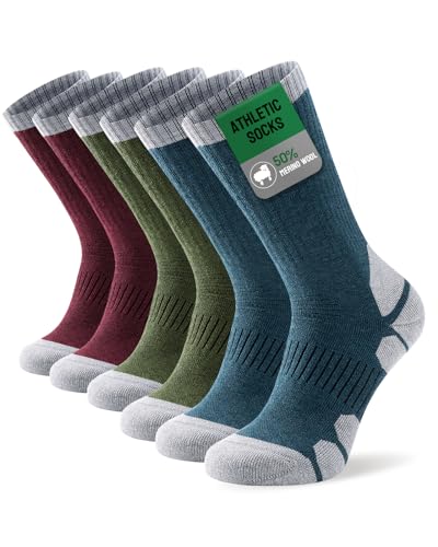 Mens-Walking-Socks-Merino-Wool-Hiking-Socks-for-Men-Women-Cushioned-Anti-Blister-Wicking-Sports-Socks-Crew-Performance-Athletic-Socks-for-Work-Running-Cycling-Trekking-Trainer-Outdoor-3-Pairs