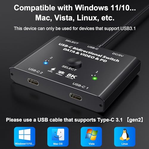 Angeet Usb C Switch 2 In 1 Out Or 1 In 2 Out, Type-C Bidirectional Switcher Used For 2 Laptops With Usb C Port thumb #8